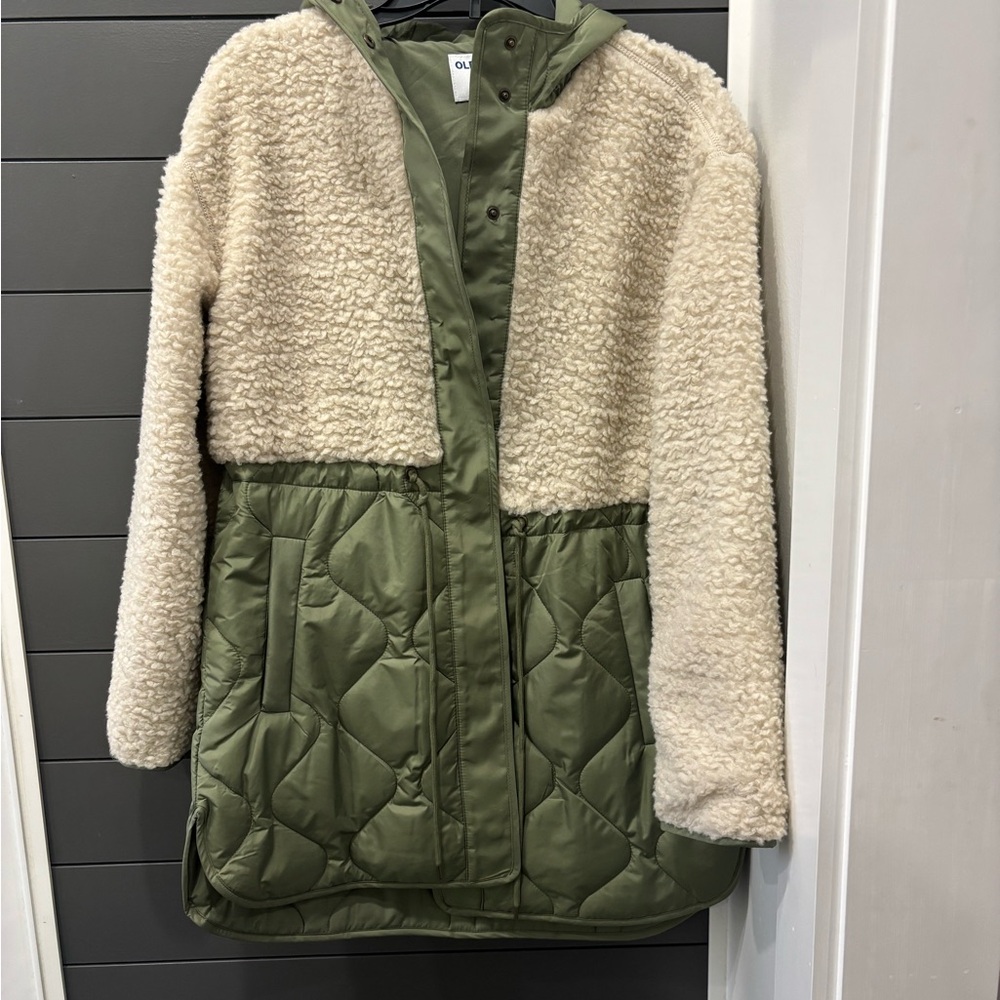 NWT Old Navy Olive Green and Cream Teddy Jacket